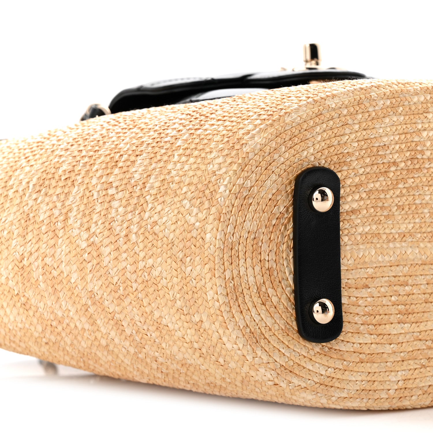 Chanel Raffia Braided Lambskin Small Shopping Tote Beige Black 10 of 12
