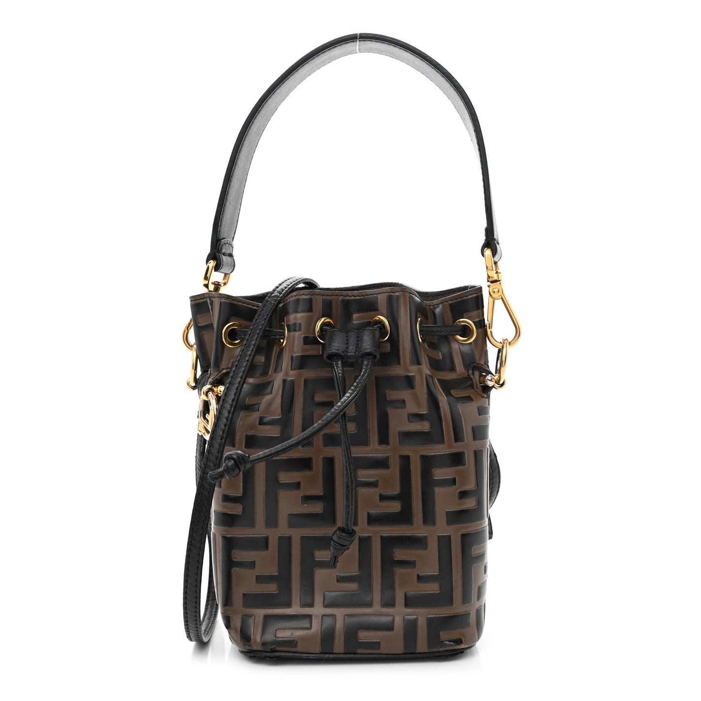 Vitello Liberty F is Fendi Bi-Color FF 1974 Embossed Mini Mon Tresor Bucket Bag Maya Black