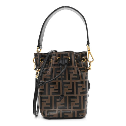 Fendi Vitello Liberty F is Fendi Bi-Color FF 1974 Embossed Mini Mon Tresor Bucket Bag Maya Black 1 of 11