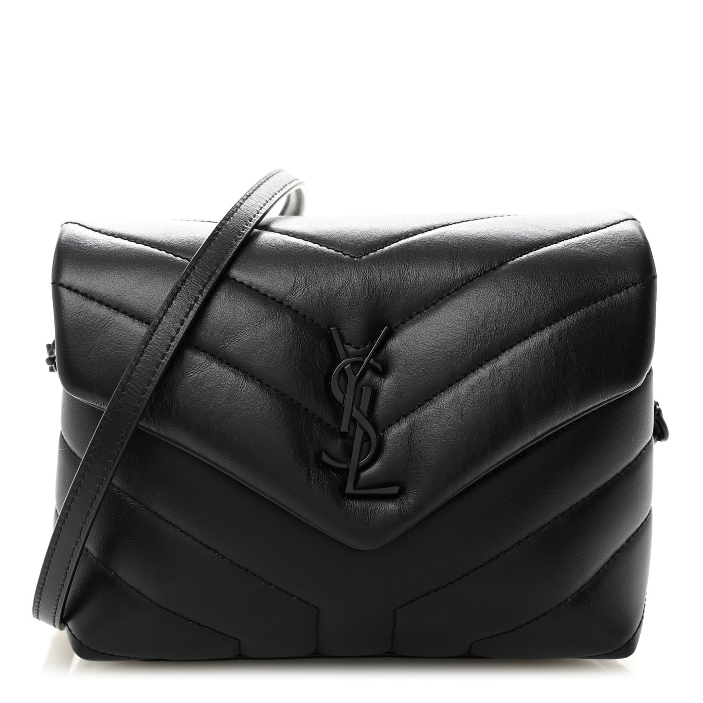 Calfskin Y Quilted Monogram Monochrome Toy Loulou Crossbody Bag Black