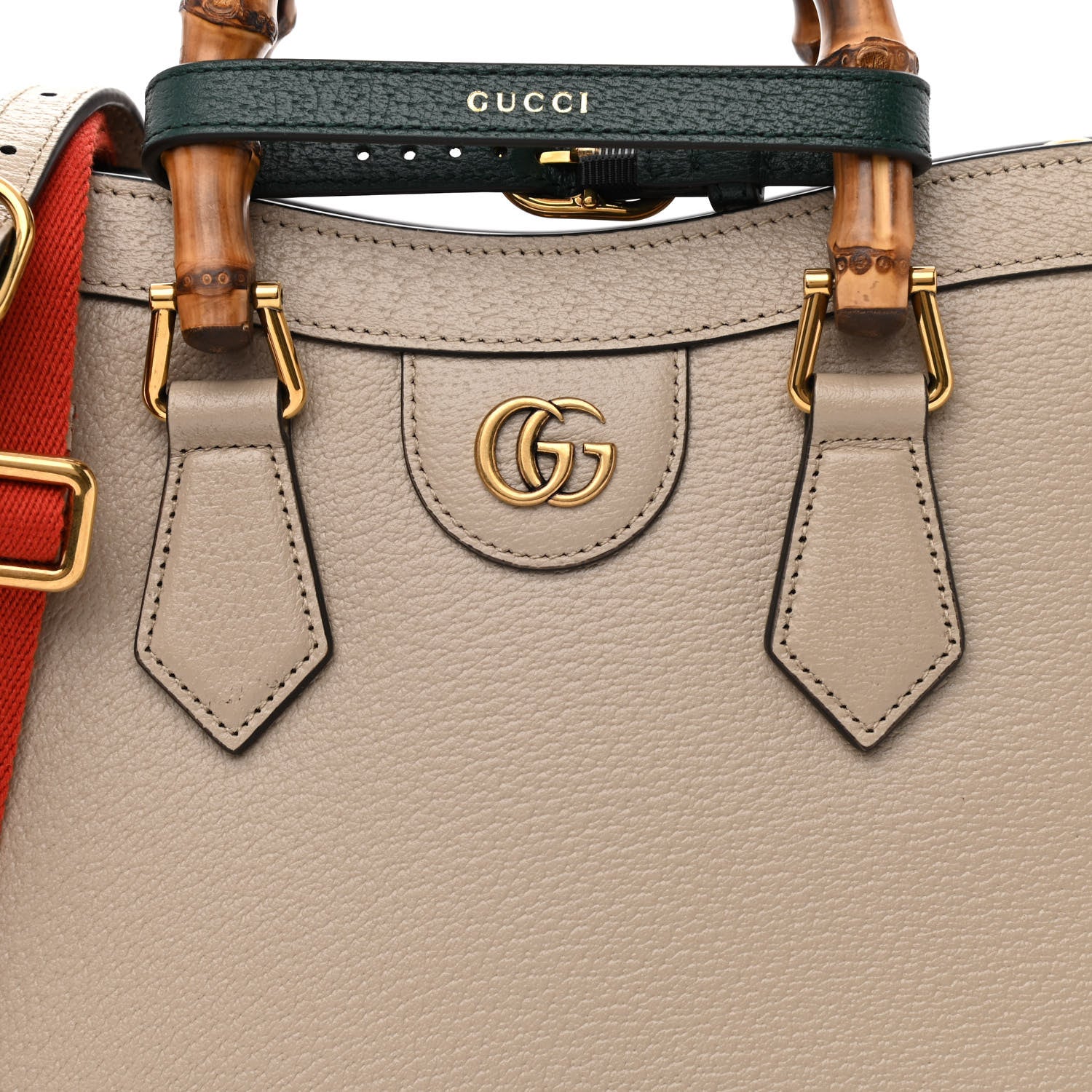 Gucci Textured Dollar Calfskin Web Small Diana Tote Bag Oatmeal Vintage Green 8 of 10