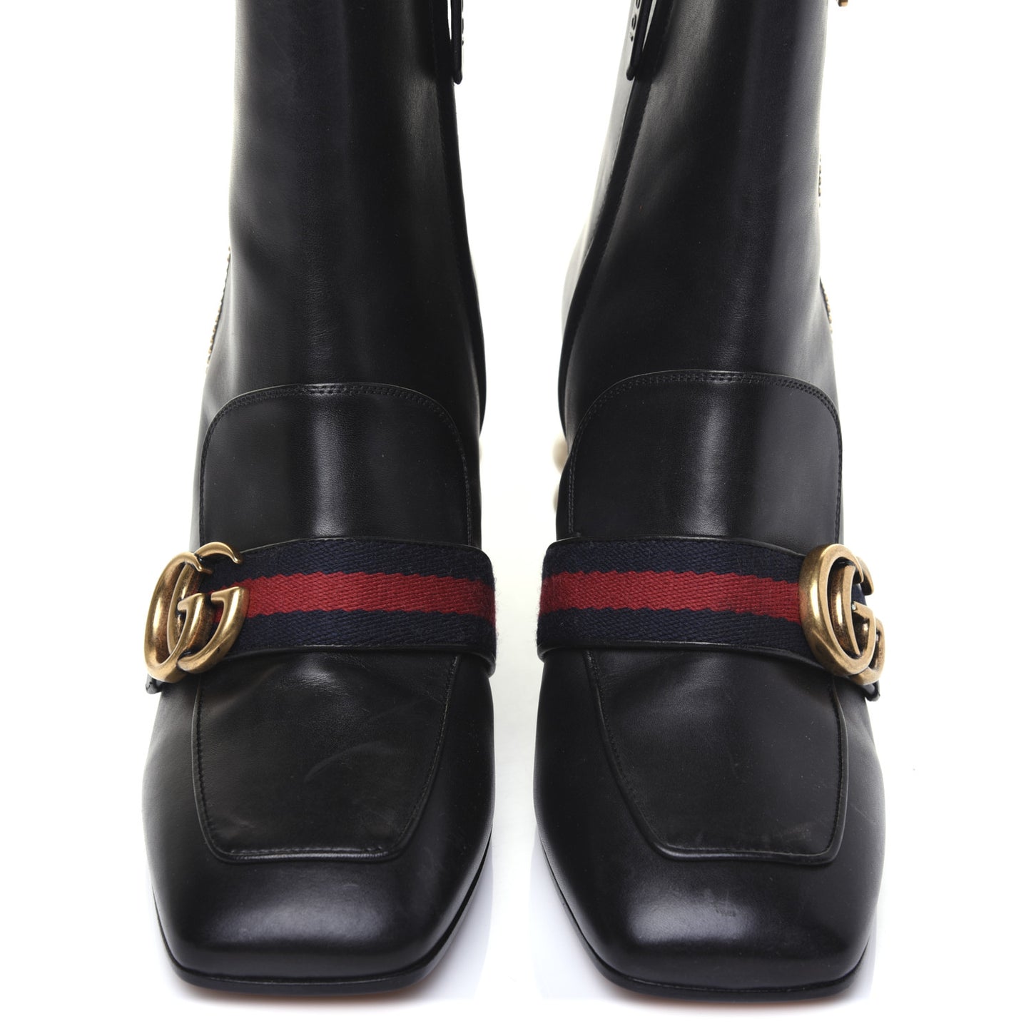 Betis Glamour Calfskin Web Pearl Embellished Peyton 75mm Ankle Boots 37 Black