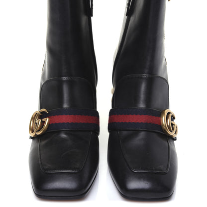 Gucci Betis Glamour Calfskin Web Pearl Embellished Peyton 75mm Ankle Boots 37 Black 5 of 19