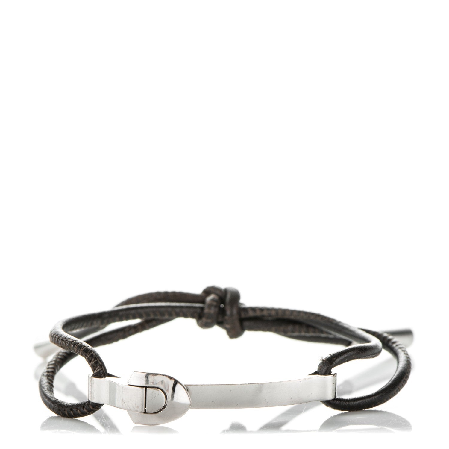 Louis Vuitton 18K White Gold Clip Bar Cord Bracelet Black 1 of 4