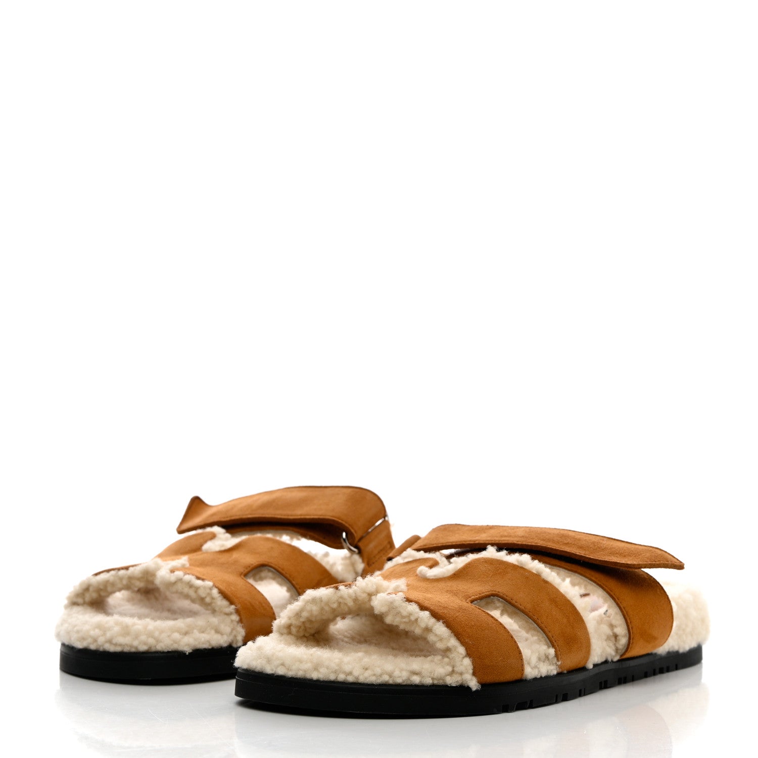 Hermes Suede Goatskin Woolskin Womens Chypre Sandals 37.5 Naturel Ecru 3 of 7