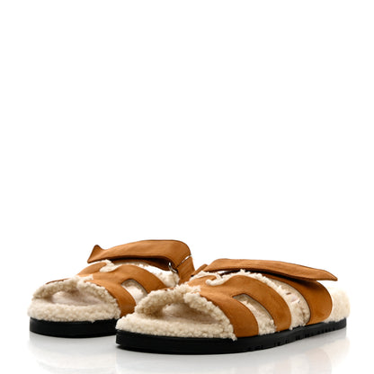 Hermes Suede Goatskin Woolskin Womens Chypre Sandals 37.5 Naturel Ecru 3 of 7