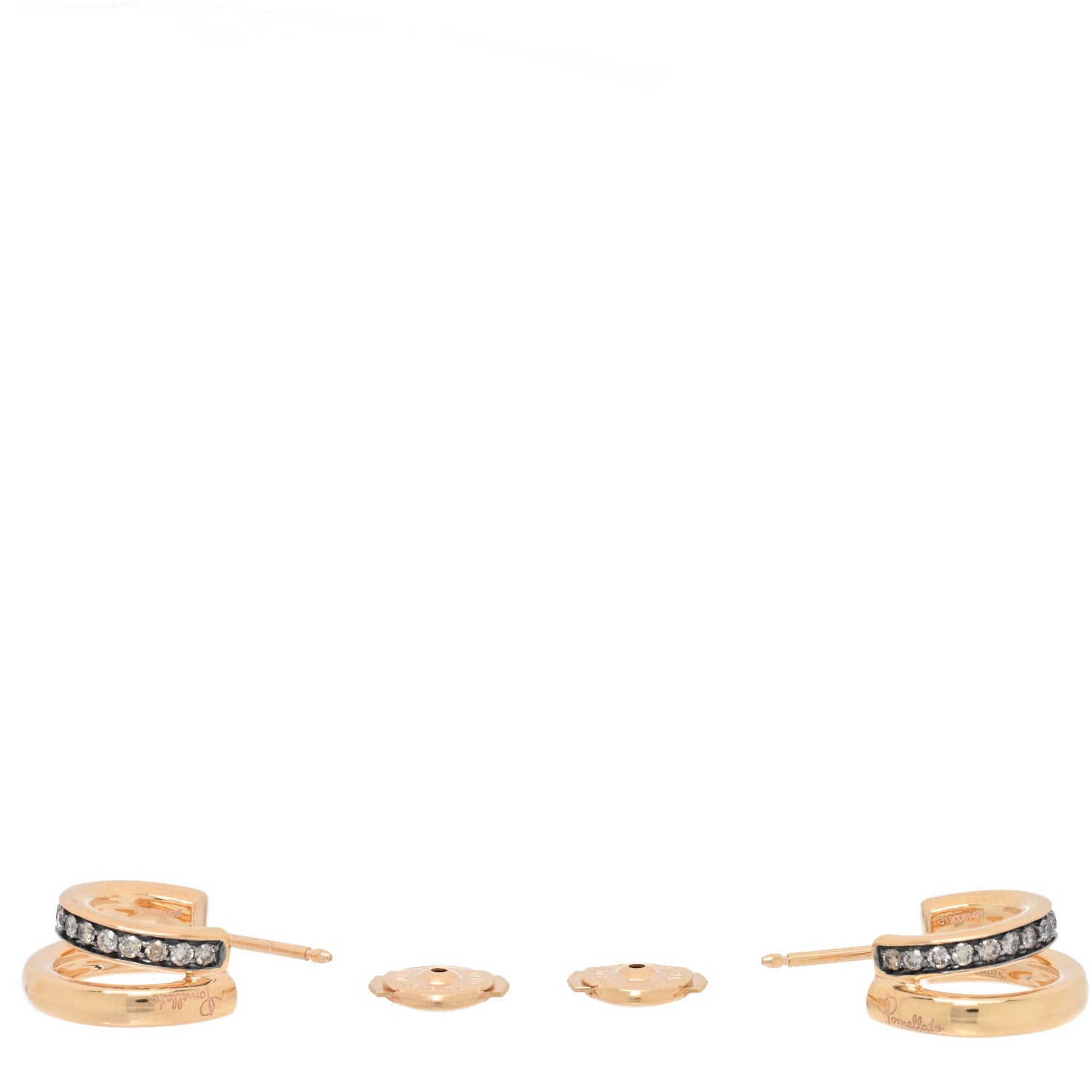 Pomellato 18K Rose Gold Brown Diamond Iconica Double Hoop Earrings 3 of 5