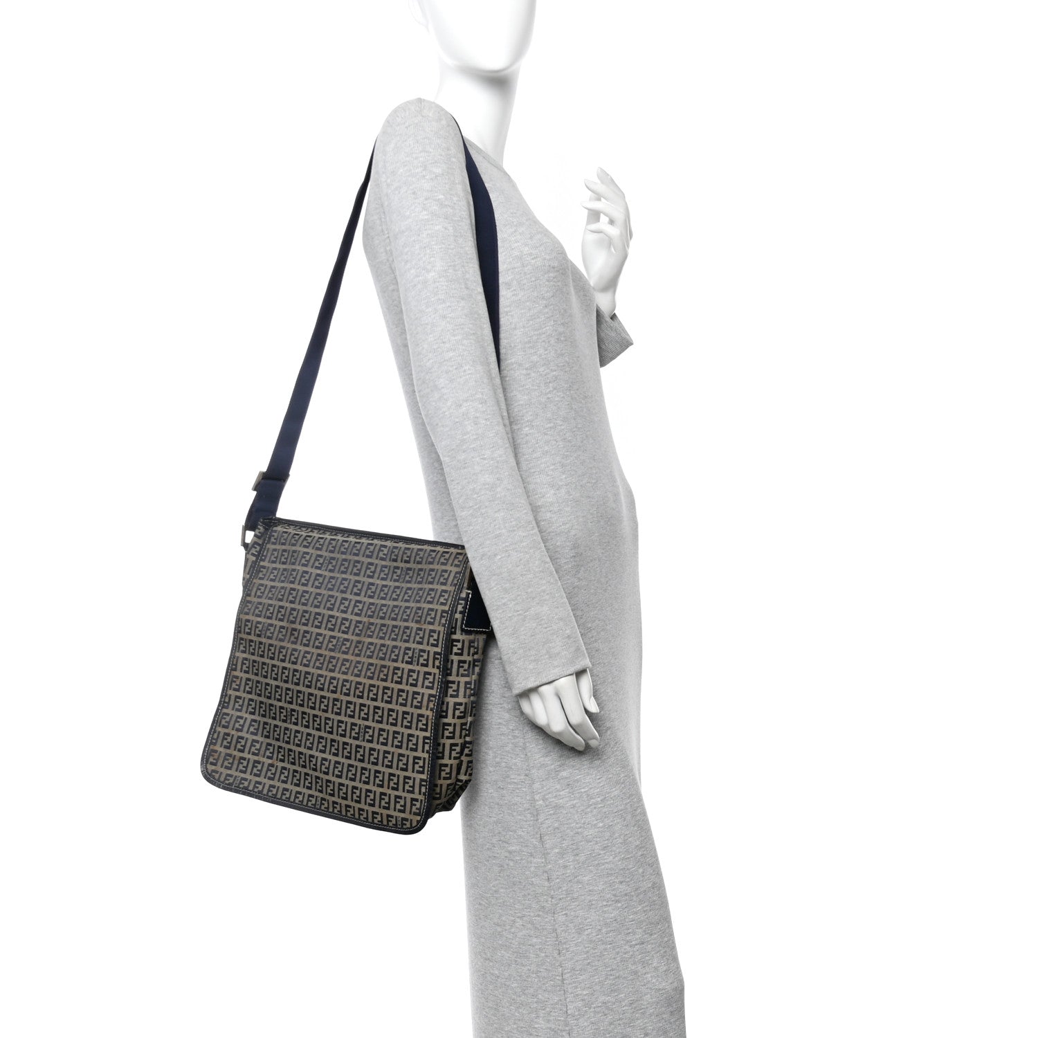 Fendi Zucchino Crossbody Messenger Bag Navy 2 of 16