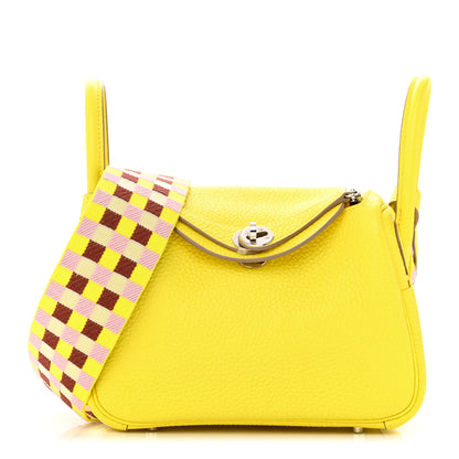 Hermes Taurillon Clemence Maxi Quadrille Mini Lindy 20 Lime Citron 1 of 12