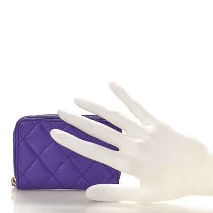 Chanel Caviar Quilted Zip Around Coin Purse Wallet Purple 2 of 10