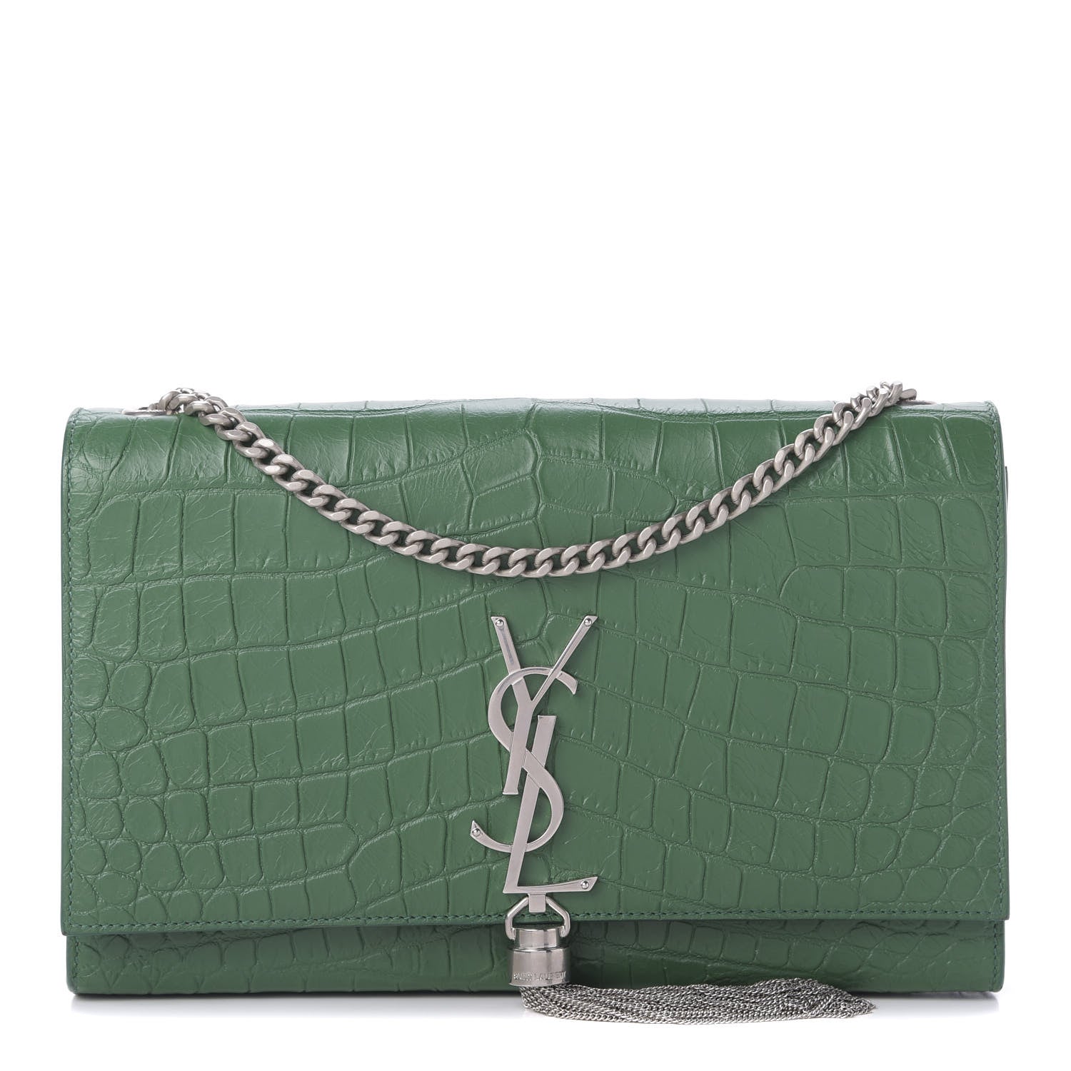 Saint Laurent Calfskin Crocodile Embossed Medium Classic Monogram Kate Tassel Satchel Green 1 of 8