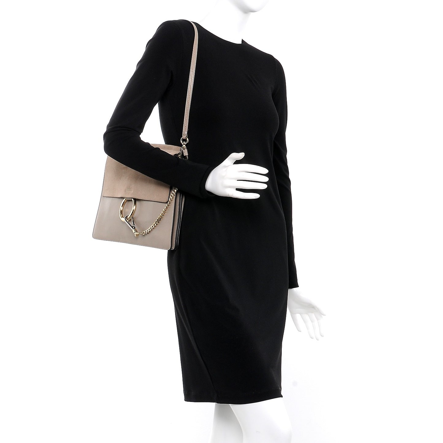 Calfskin Suede Medium Faye Shoulder Bag Motty Grey