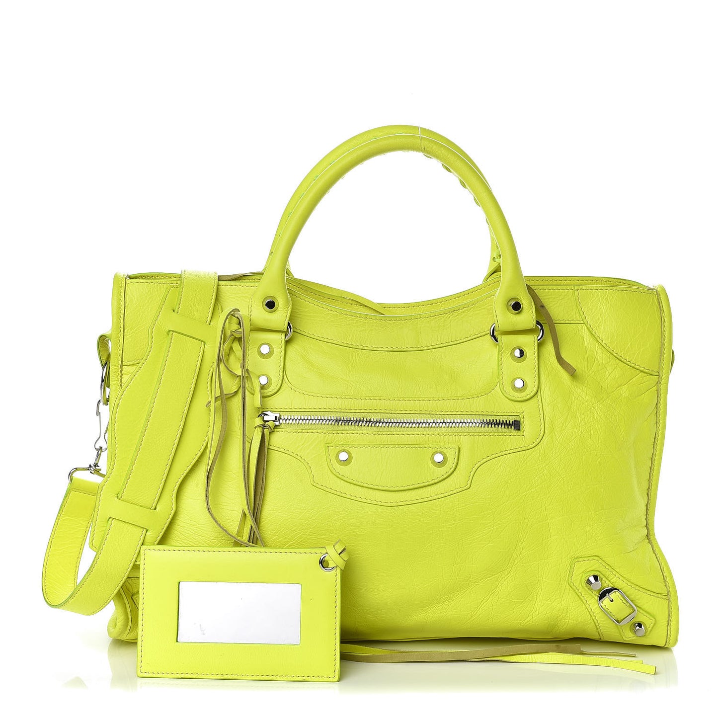 Agneau Classic Silver Hardware City Jaune Fluo