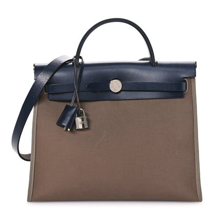 Hermes Toile Officier Vache Hunter Herbag Zip 31 PM Etoupe Bleu Indigo 1 of 11