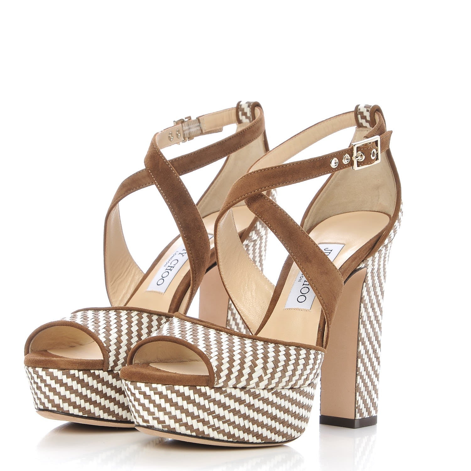 Jimmy Choo Woven Raffia April 120 Sandals 37 Cacao 3 of 10