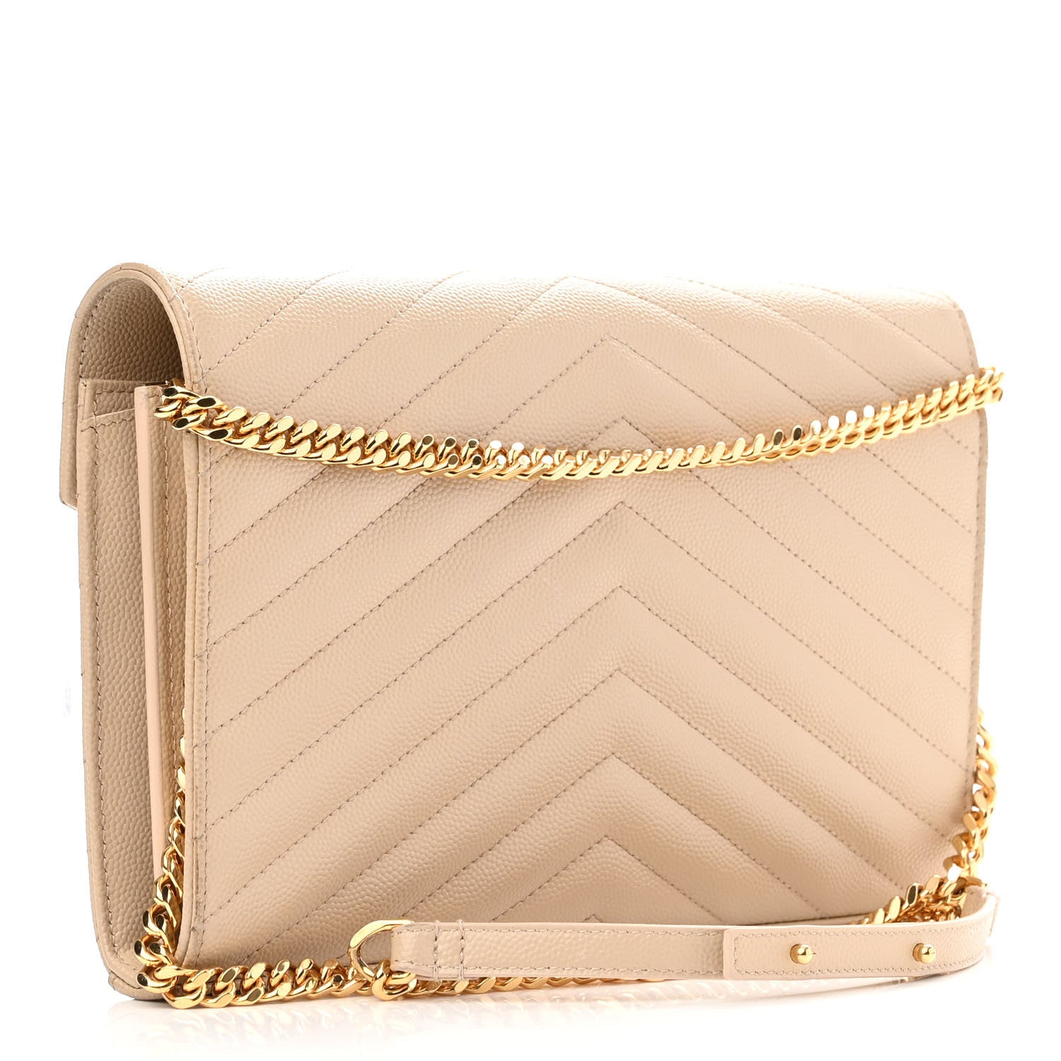 Saint Laurent Grain De Poudre Matelasse Chevron Monogram Chain Wallet Nude Powder 3 of 14