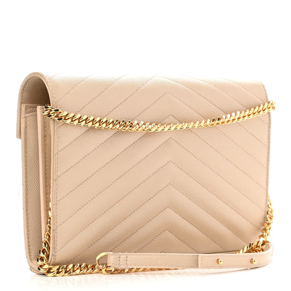 Saint Laurent Grain De Poudre Matelasse Chevron Monogram Chain Wallet Nude Powder 3 of 14