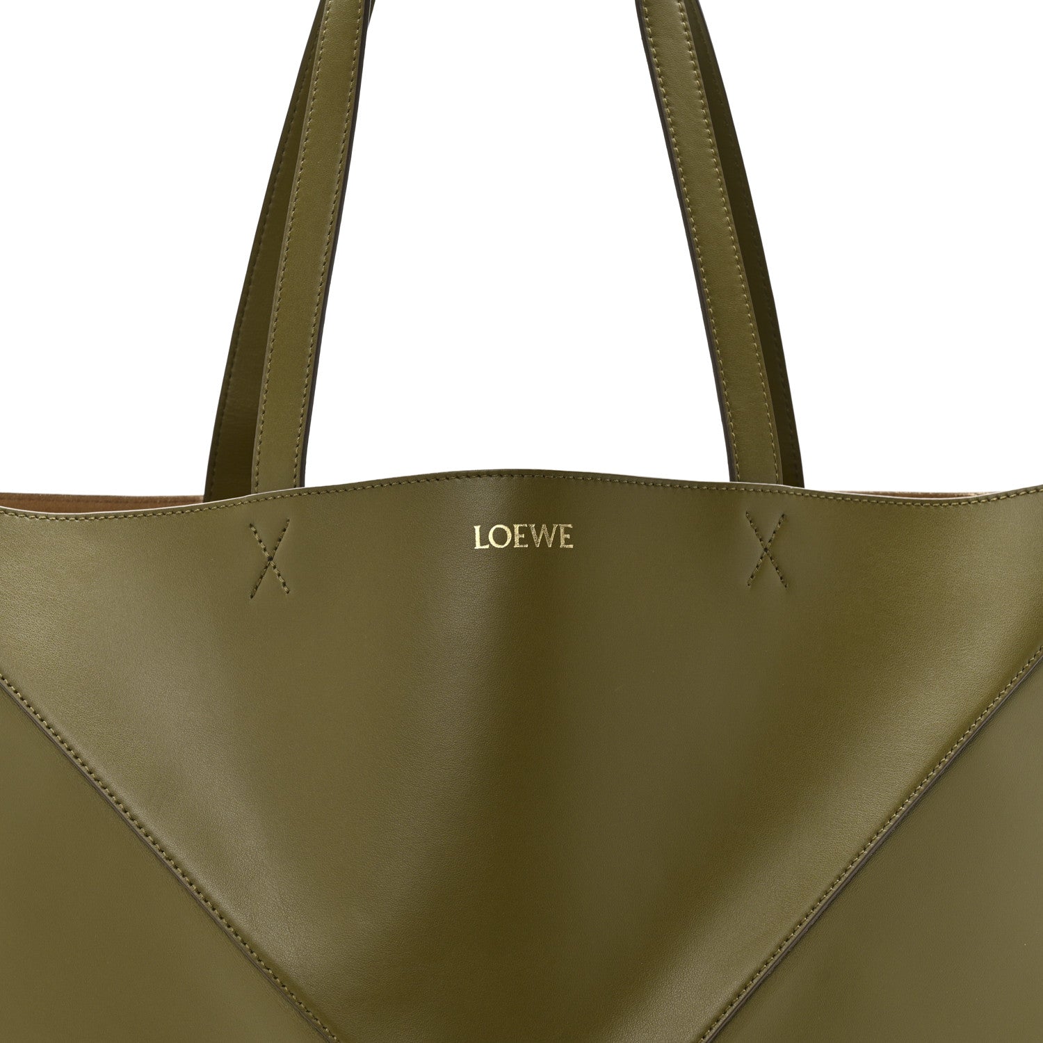 Loewe Shiny Calfskin Large Puzzle Fold Tote Dark Khaki Green
