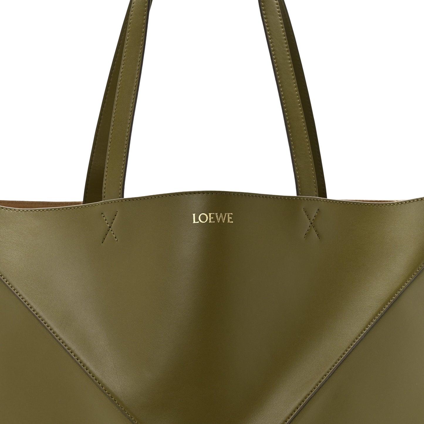 Shiny Calfskin Large Puzzle Fold Tote Dark Khaki Green