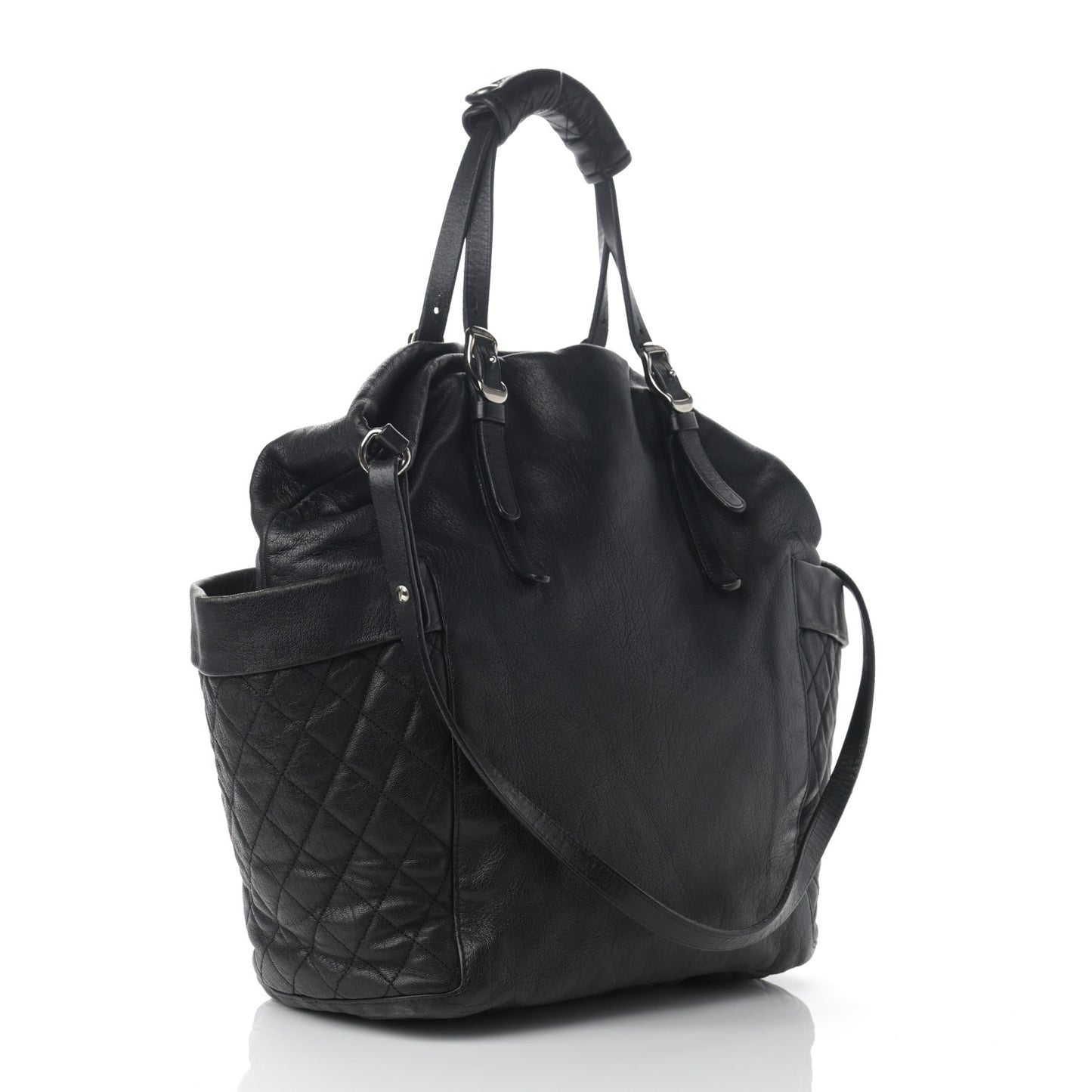 Lambskin Chain Embellished Blare Tote Black