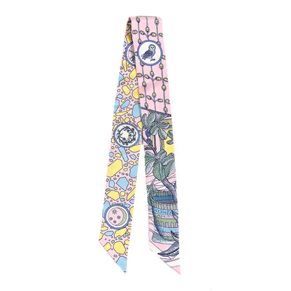 Hermes Silk La Danse Des Amazones Twilly Rose Pale Bleu Jaune 2 of 4