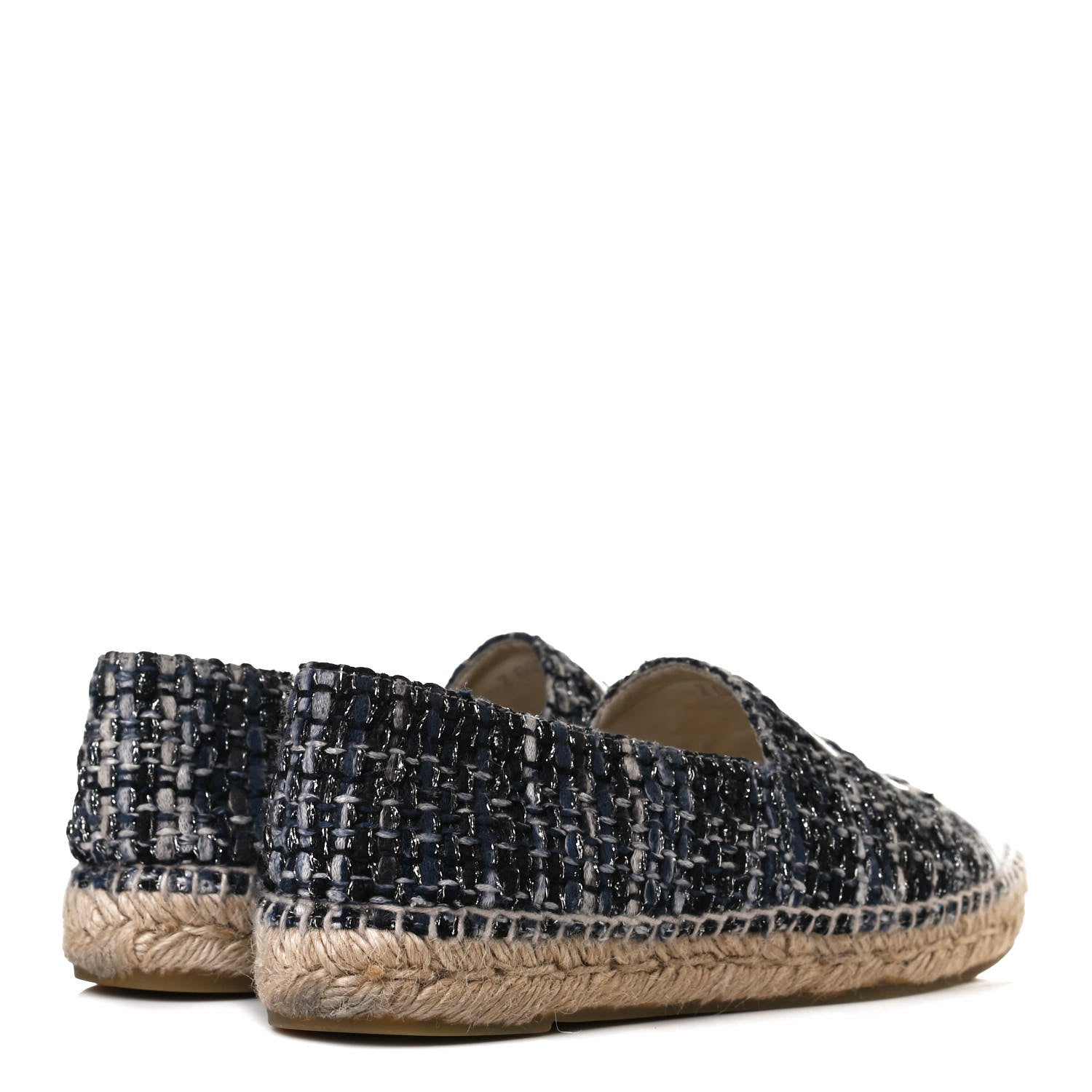 Chanel Metallic Tweed Lambskin CC Espadrilles 38 Blue Black Silver 4 of 13
