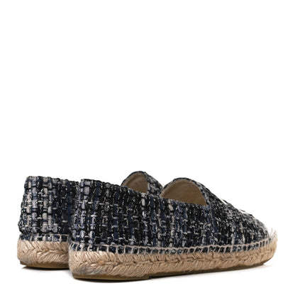 Chanel Metallic Tweed Lambskin CC Espadrilles 38 Blue Black Silver 4 of 13