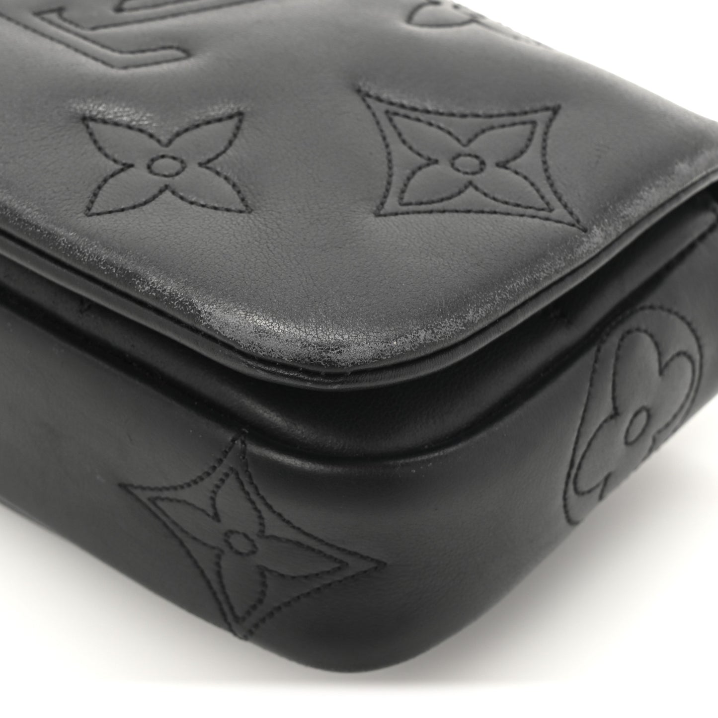 Calfskin Bubblegram Wallet On Strap Black