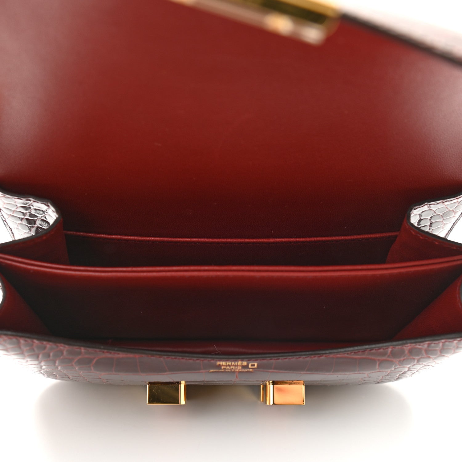 Hermes Shiny Alligator Lizard Marquette Constance 18 Bourgogne Rouge Moyen 5 of 10