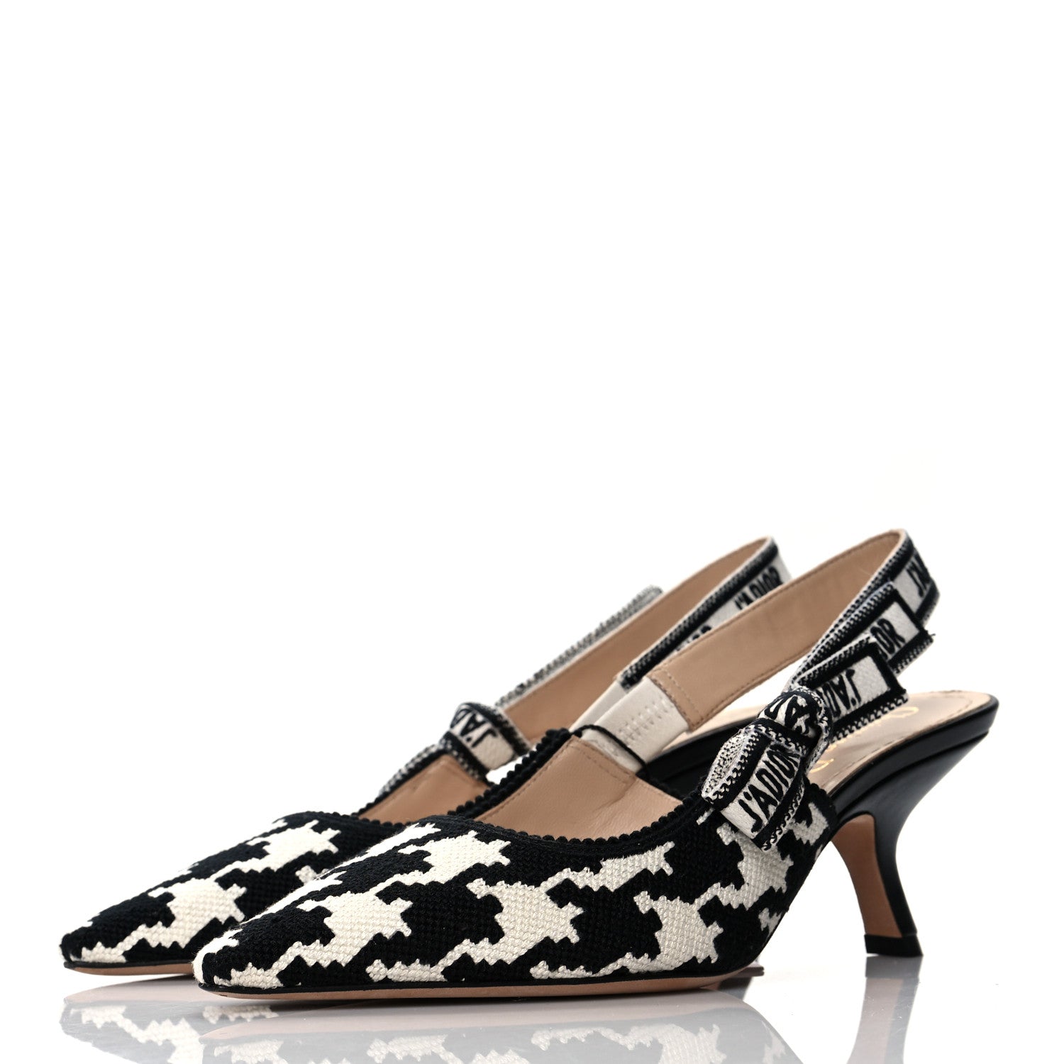 Christian Dior Cotton Ribbon Macro Houndstooth J'Adior Slingback 65mm Pumps 36.5 White Black 3 of 10