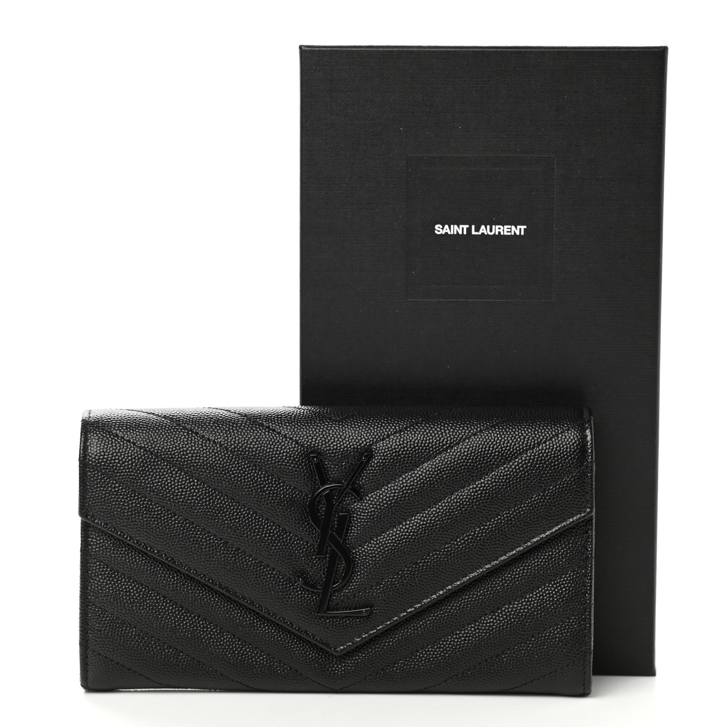 Grain De Poudre Matelasse Chevron Monogram Flap Wallet Black
