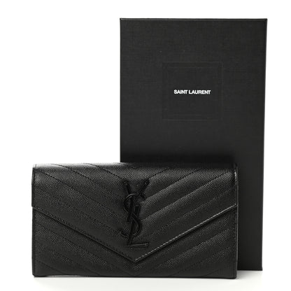 Saint Laurent Grain De Poudre Matelasse Chevron Monogram Flap Wallet Black 8 of 8