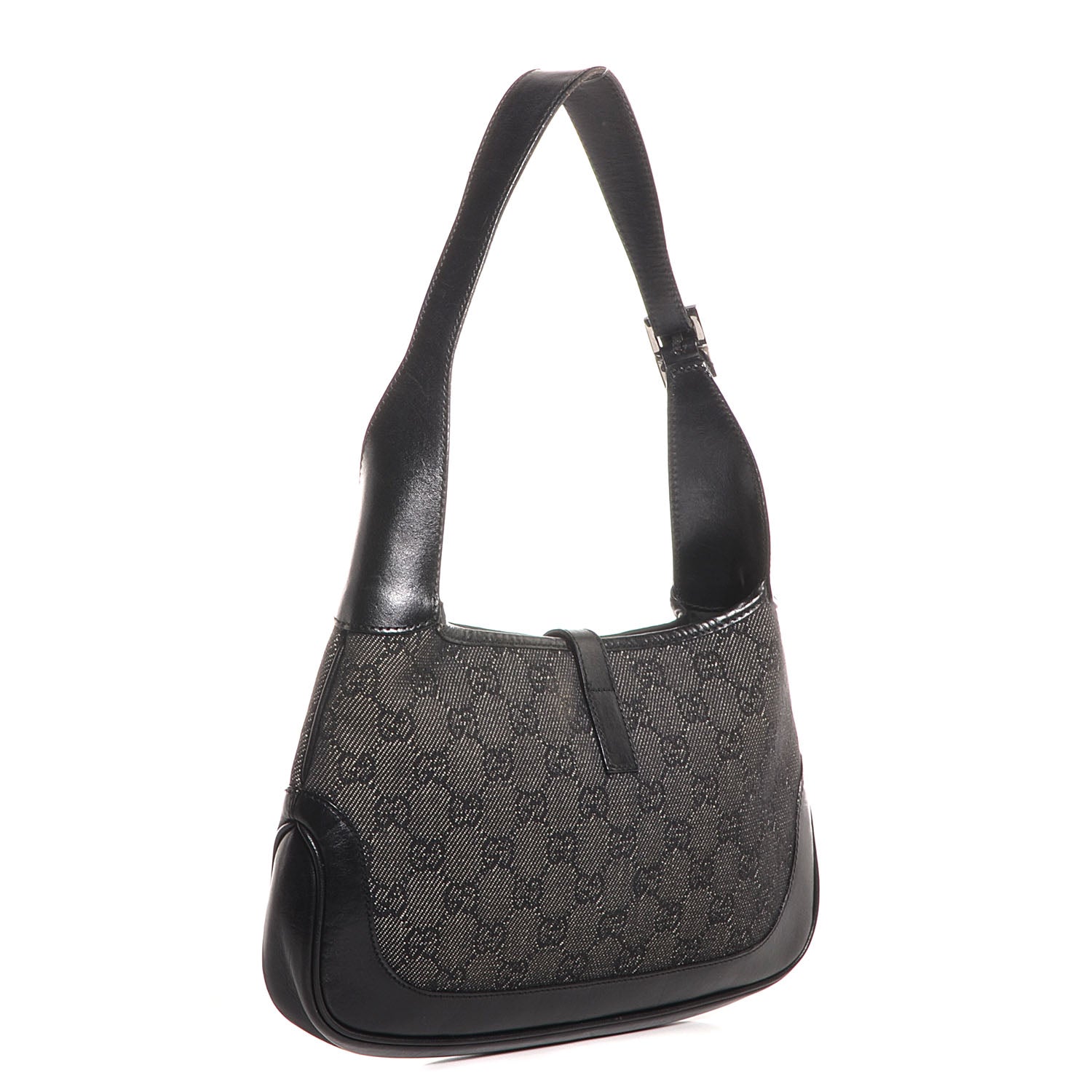 Gucci Denim Monogram Small Jackie O Hobo Black 3 of 7