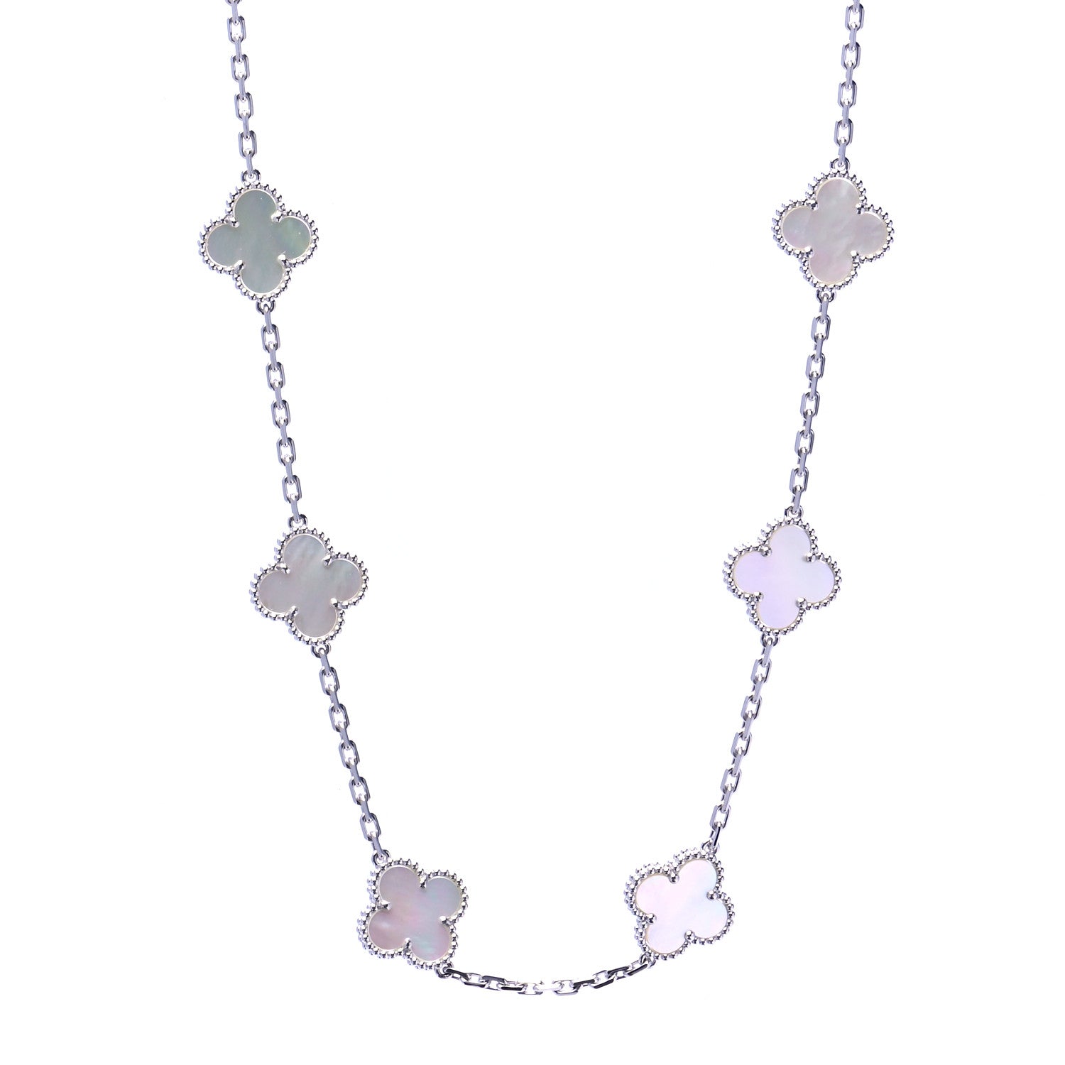 Van Cleef & Arpels 18K White Gold Mother of Pearl 20 Motifs Vintage Alhambra Necklace 1 of 6