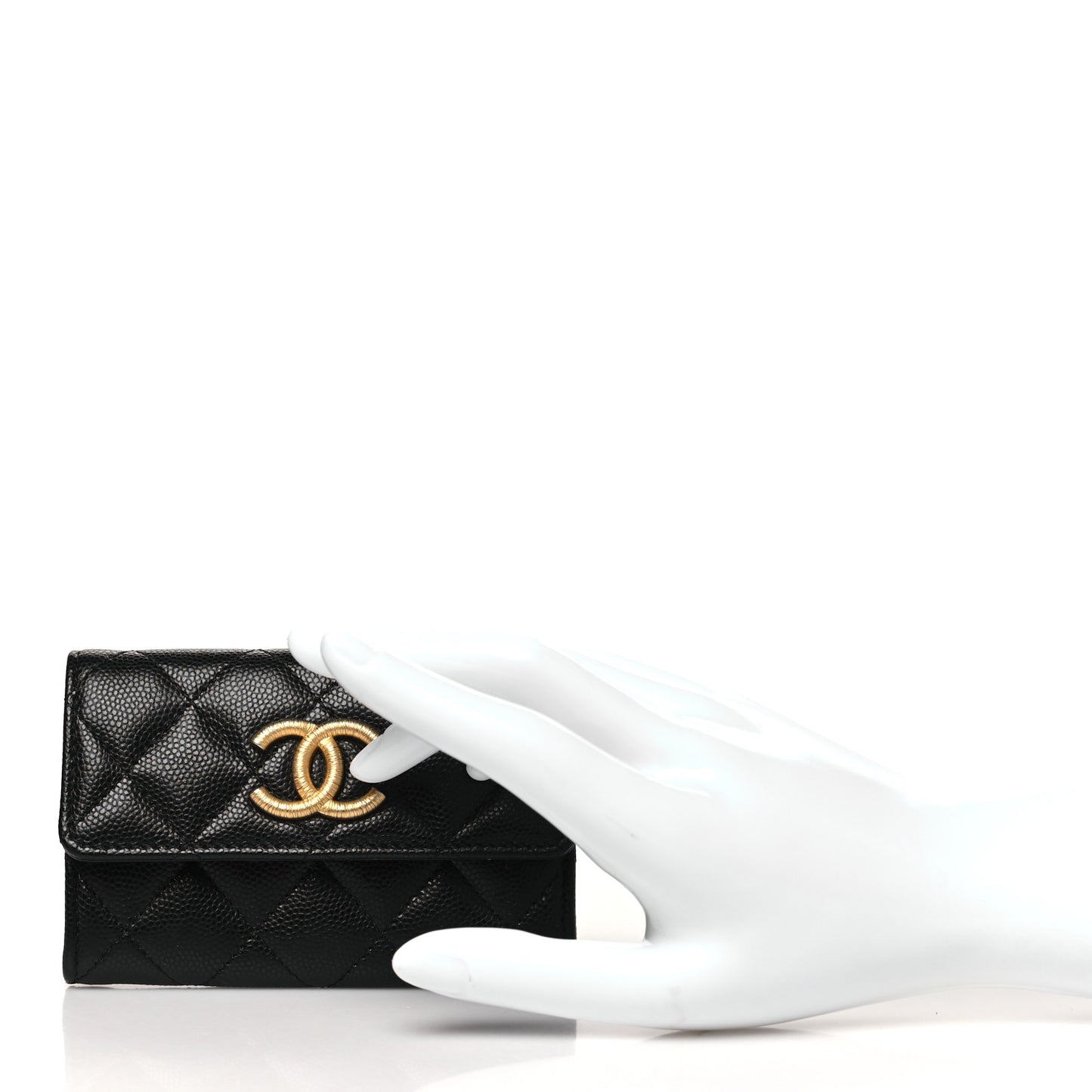 Caviar Quilted Textured CC Flap Card Holder Black