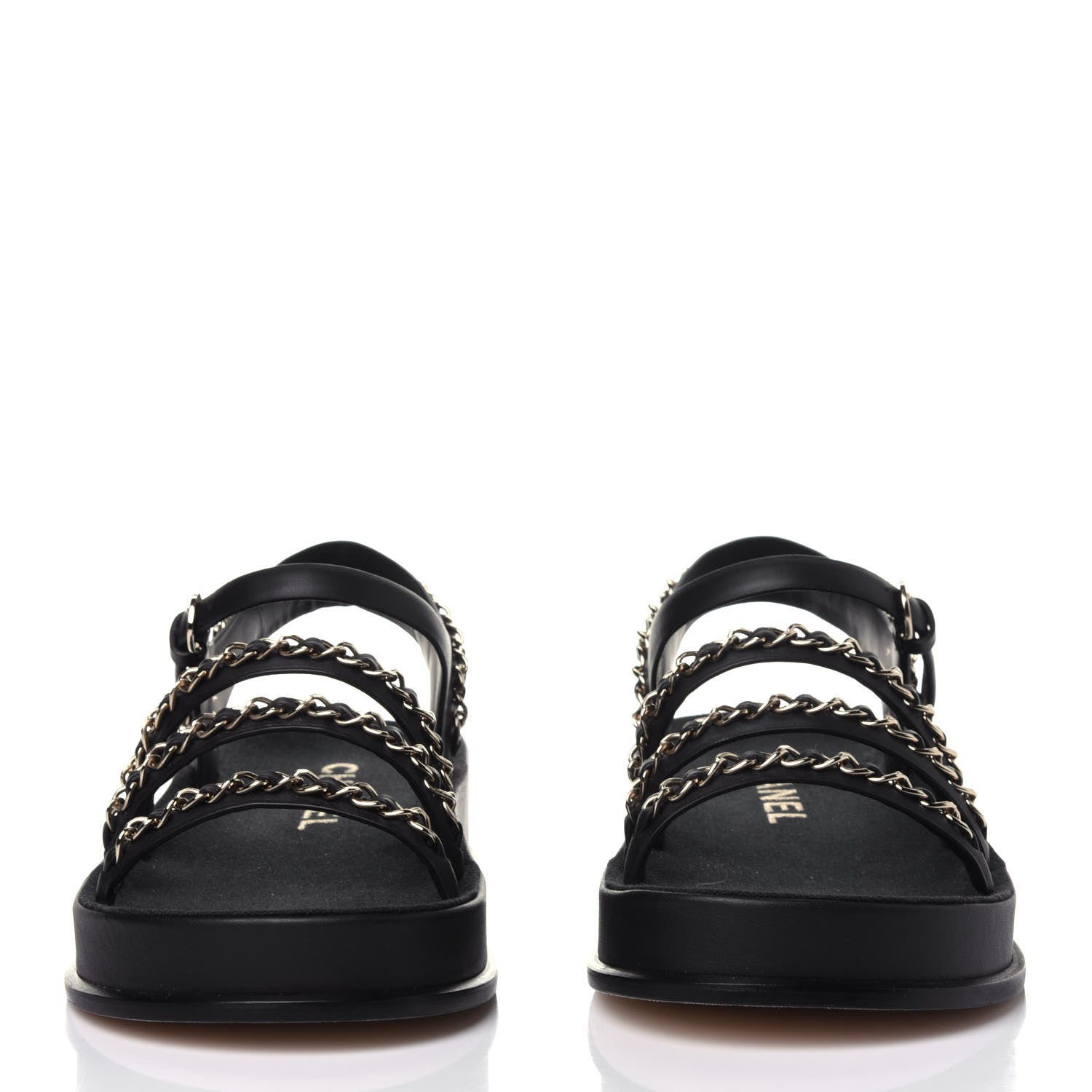 Chanel Calfskin Chain Platform Sandals 36 Black 2 of 12