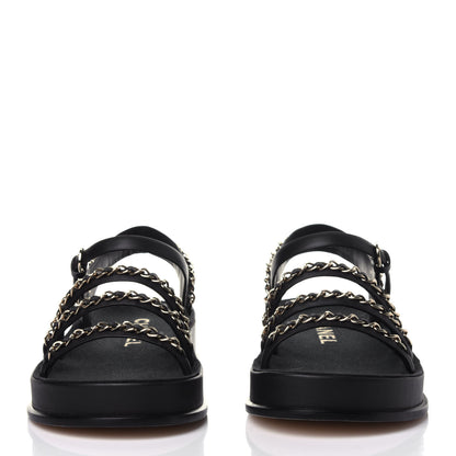 Chanel Calfskin Chain Platform Sandals 36 Black 2 of 12