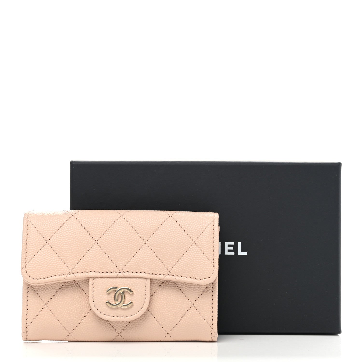 Chanel Caviar Quilted Flap Card Holder Wallet Beige 9 of 9