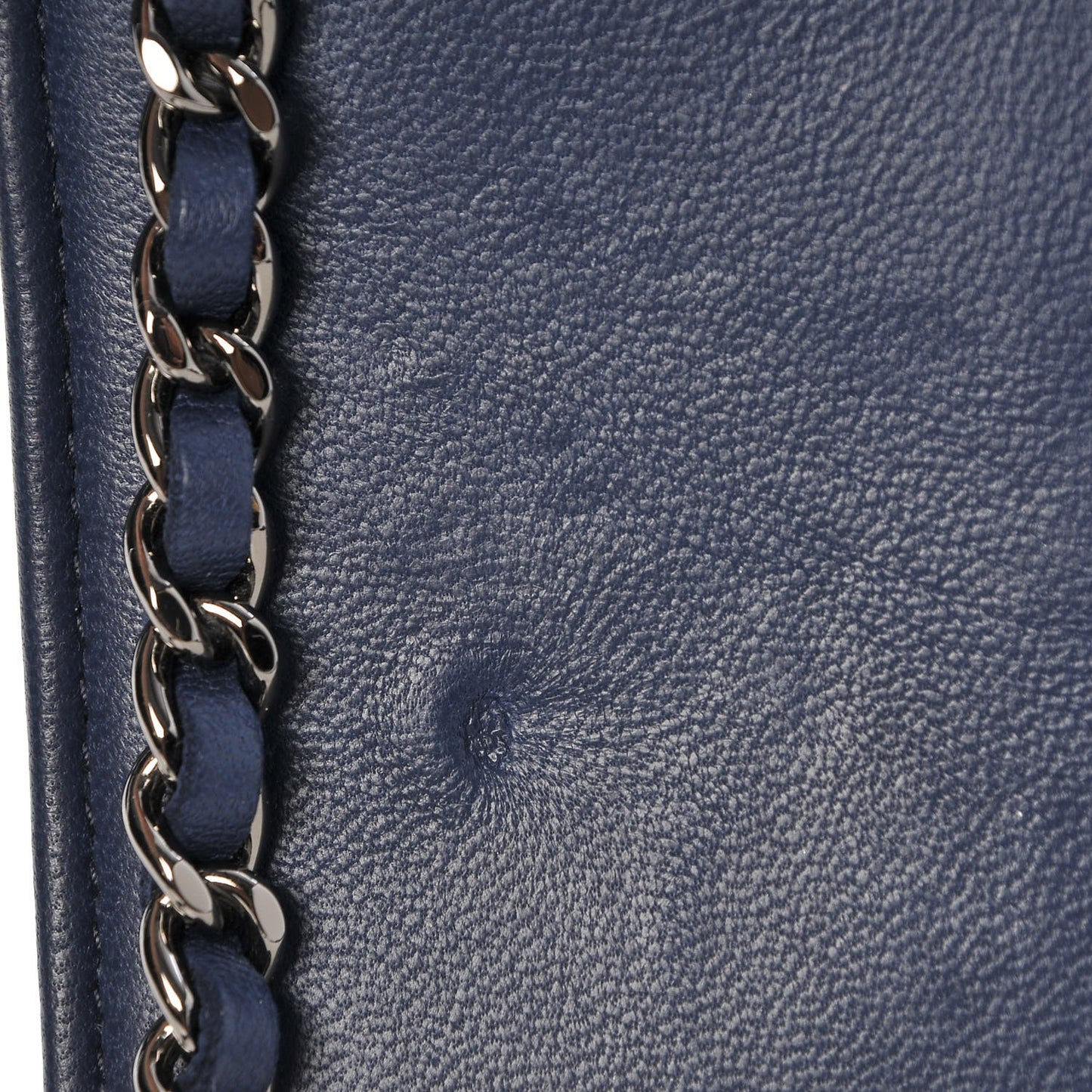 Lambskin Quilted CC Crossing Wallet On Chain WOC Blue