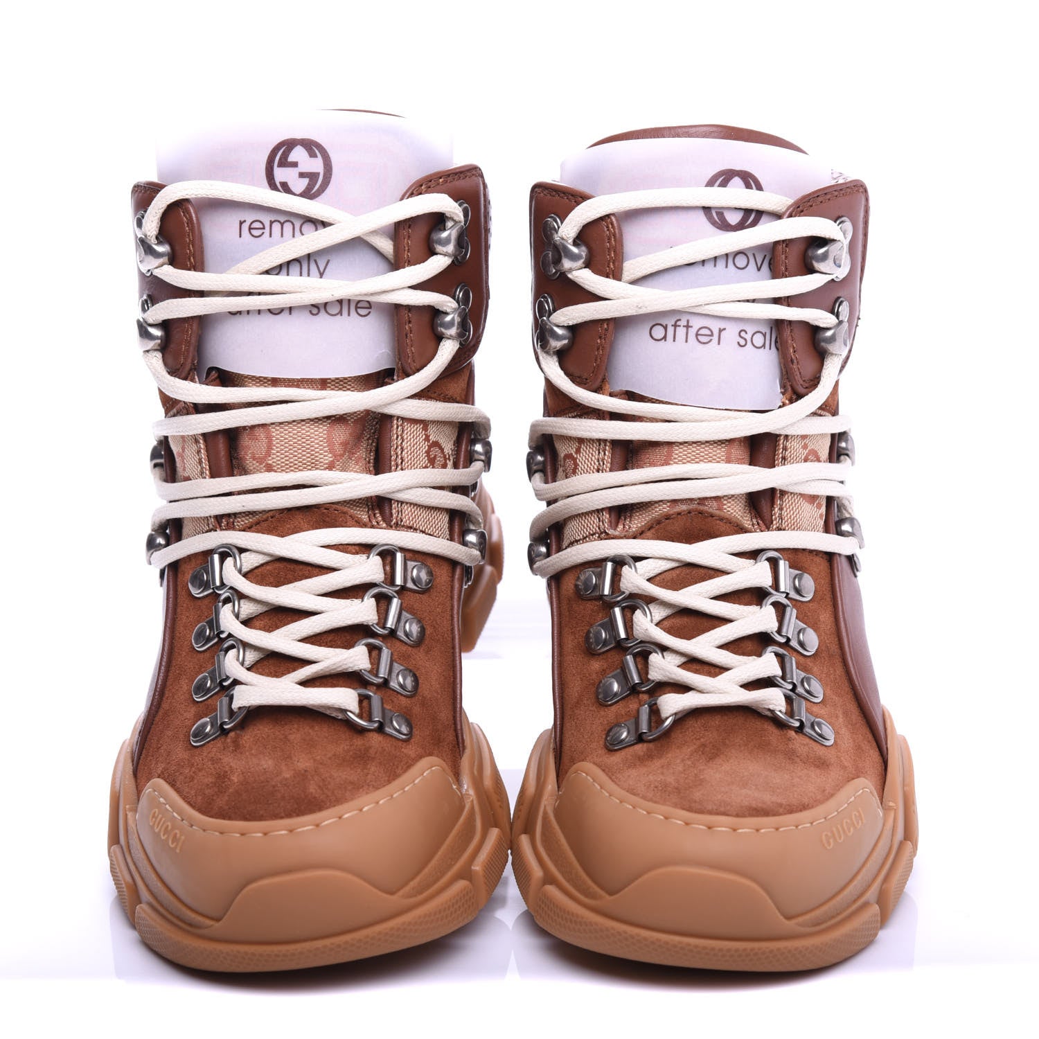 Gucci X SEGA Suede Calfskin GG Monogram Womens Flashtrek High-Top Sneakers 36 New Cuir Beige Ruggine 5 of 11