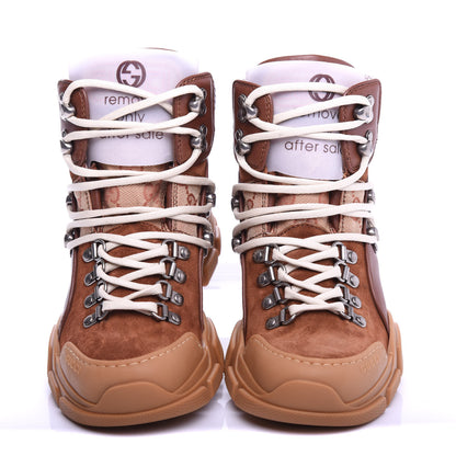 Gucci X SEGA Suede Calfskin GG Monogram Womens Flashtrek High-Top Sneakers 36 New Cuir Beige Ruggine 5 of 11