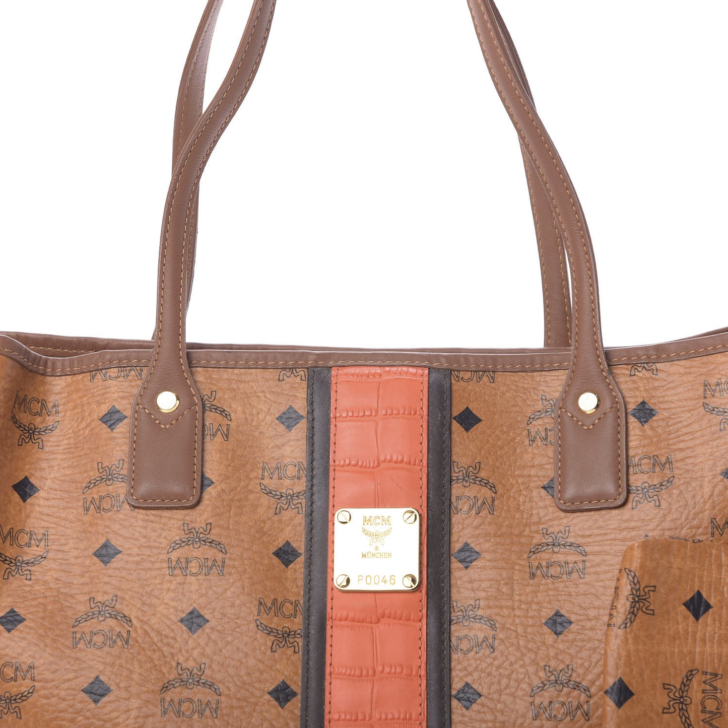 Visetos Crocodile Embossed Medium Liz Shopper Tote Cognac