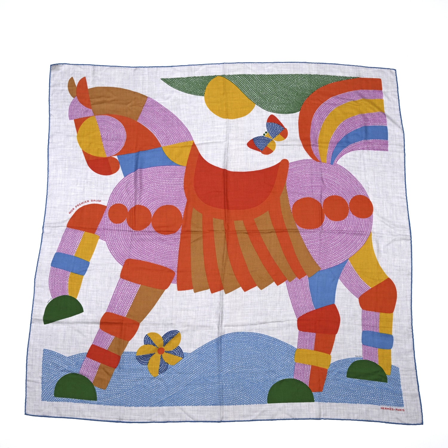 Hermes Cashmere Silk Mon Premier Galop Shawl 140 Gris Chine Rouge 1 of 6