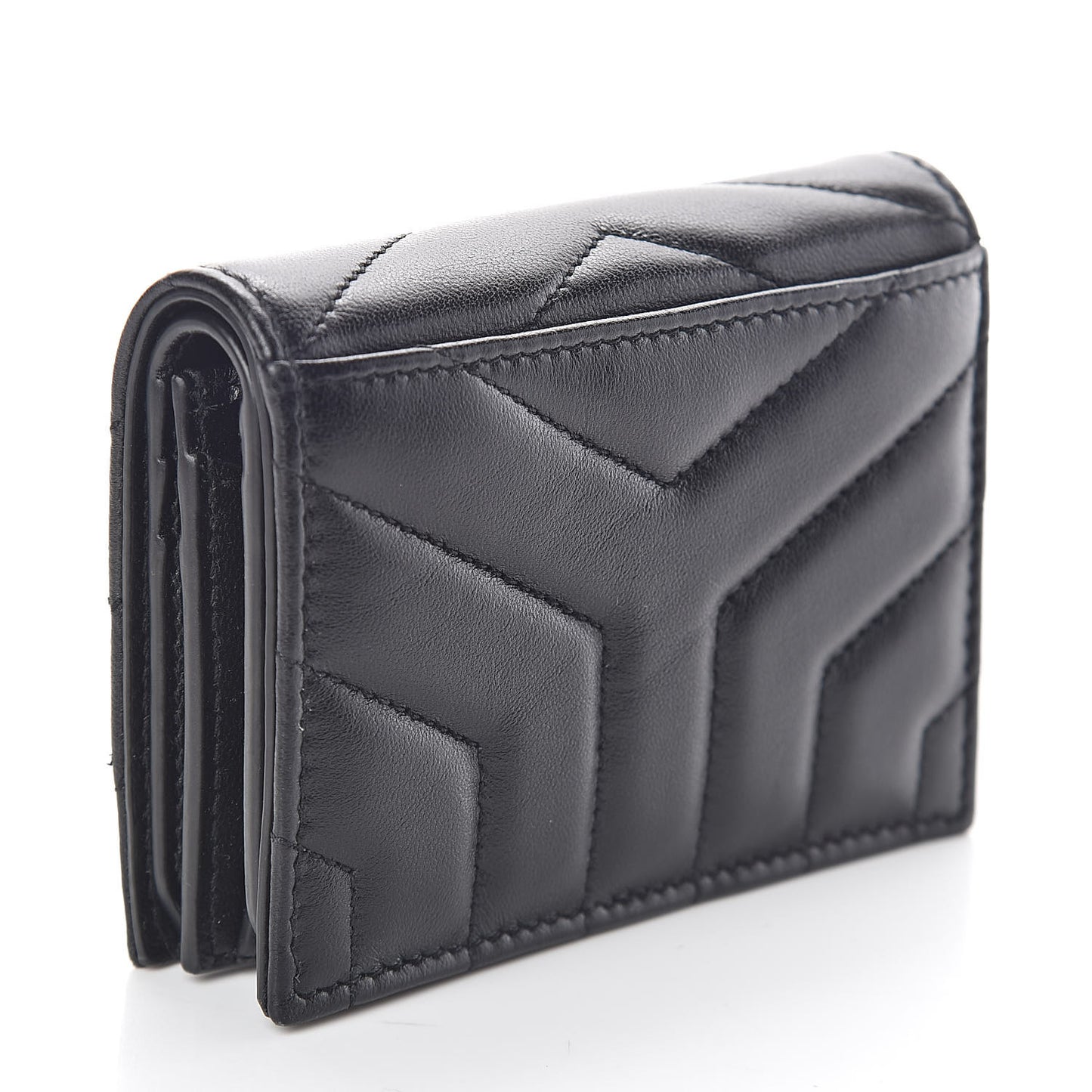 Lambskin Y Quilted Monogram Loulou Flap Wallet Black
