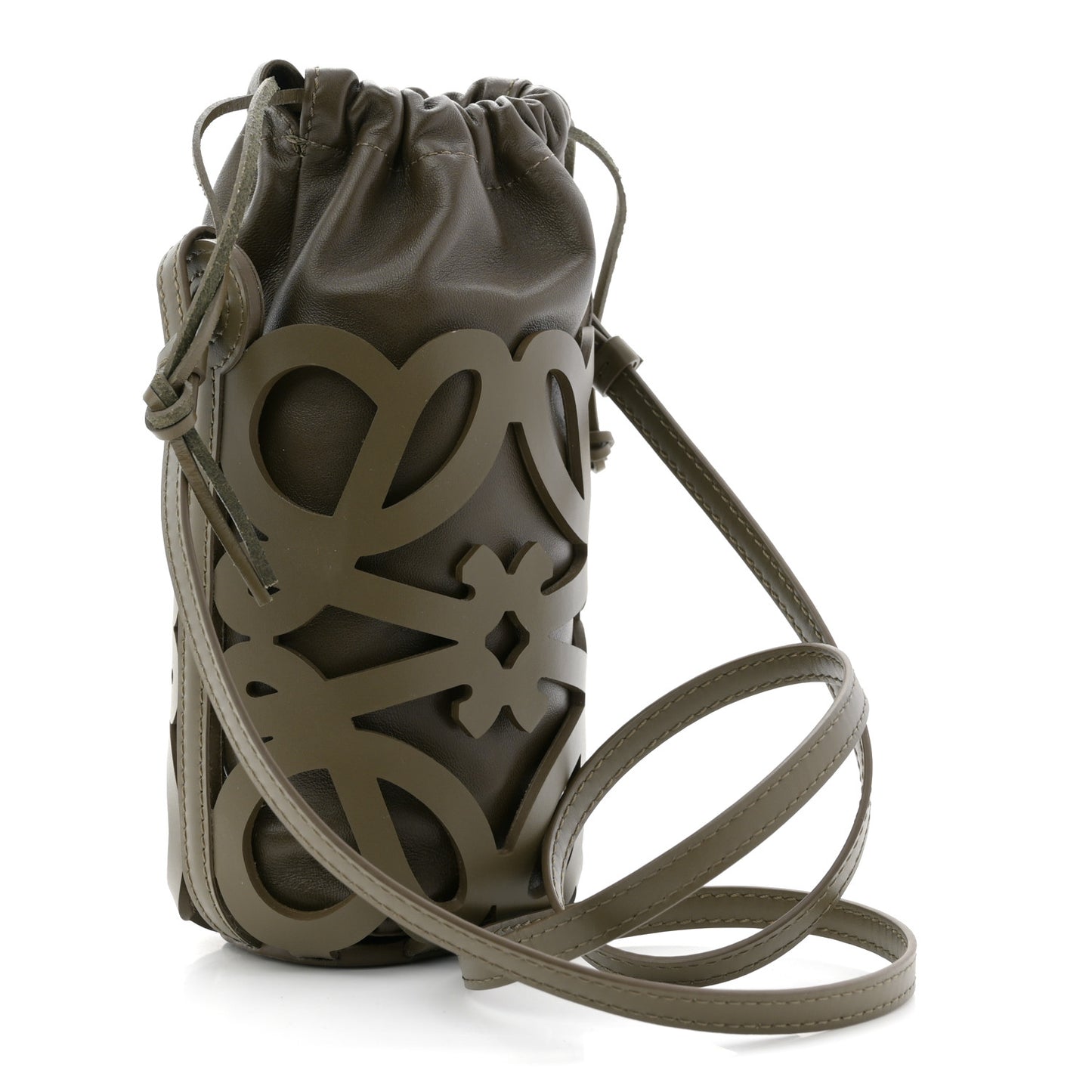Nappa Calfskin Cutout Anagram Pocket Crossbody Bag Olive