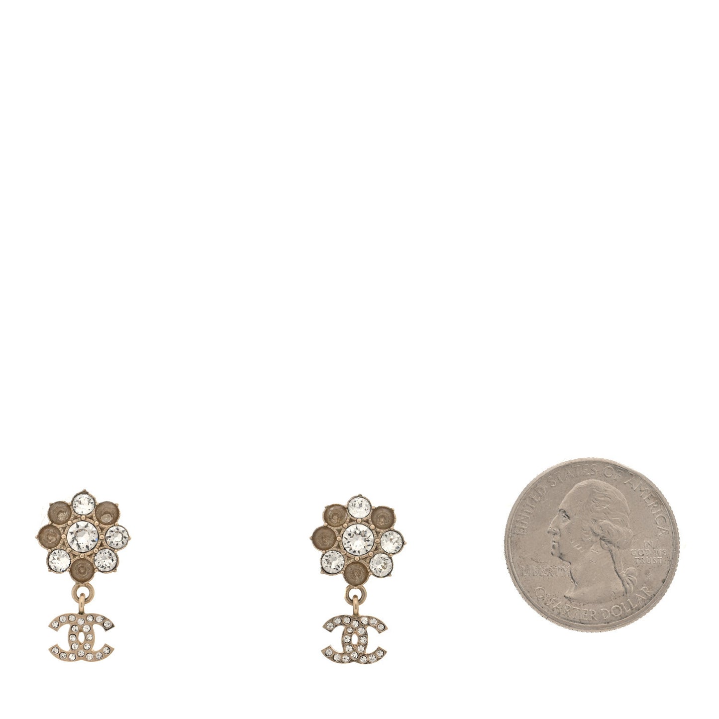 Crystal CC Flower Dangle Earrings Gold Beige