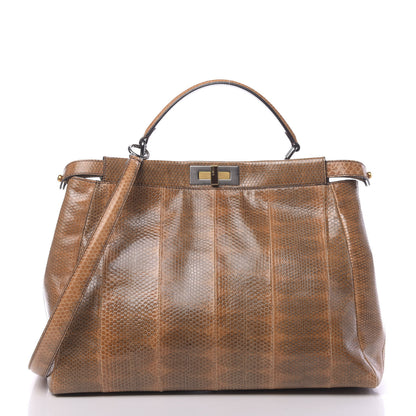 Fendi Watersnake Large Peekaboo Iconic Satchel Brown 3 of 12