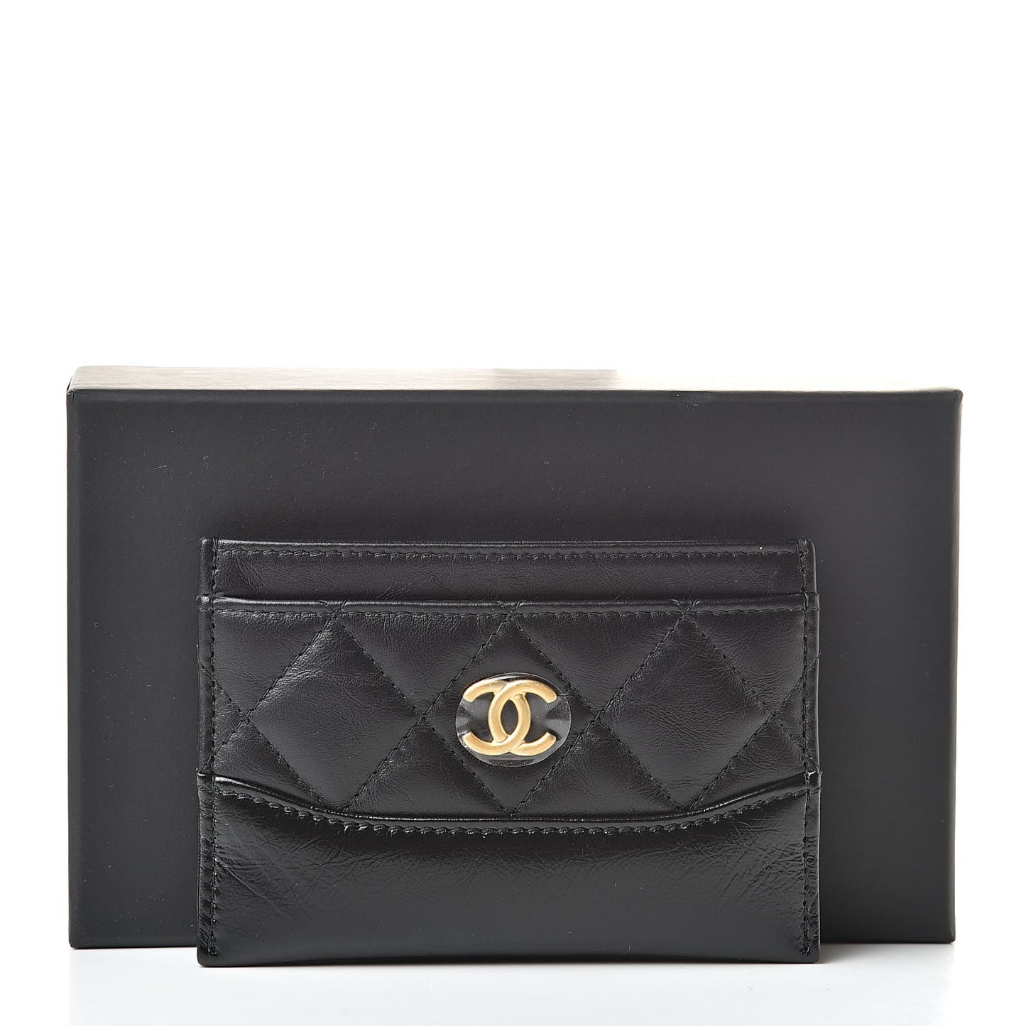 Aged Calfskin Quilted Gabrielle Card Holder Black