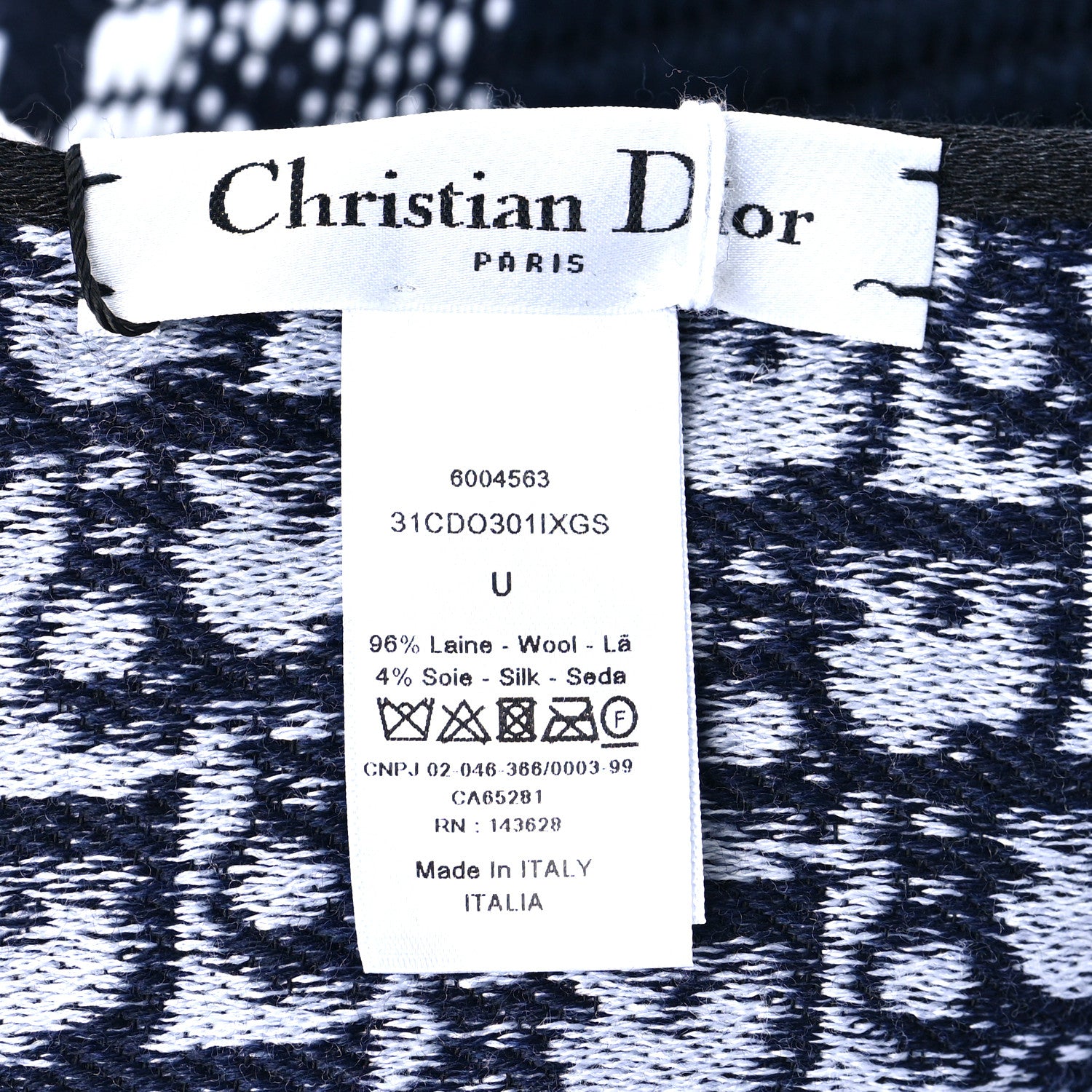 Christian Dior Wool Silk Oblique University Reversible Scarf Navy Blue 3 of 3