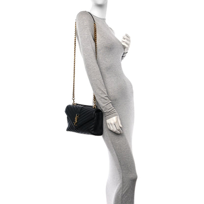 Saint Laurent Sheepskin Matelasse Chevron Monogram Medium College Bag Black 2 of 11